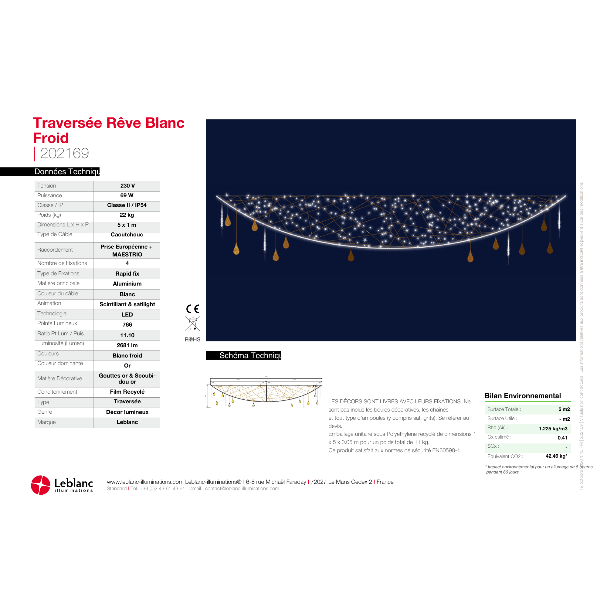 Décor de noël traversée 2D Rêve H1 x L5m